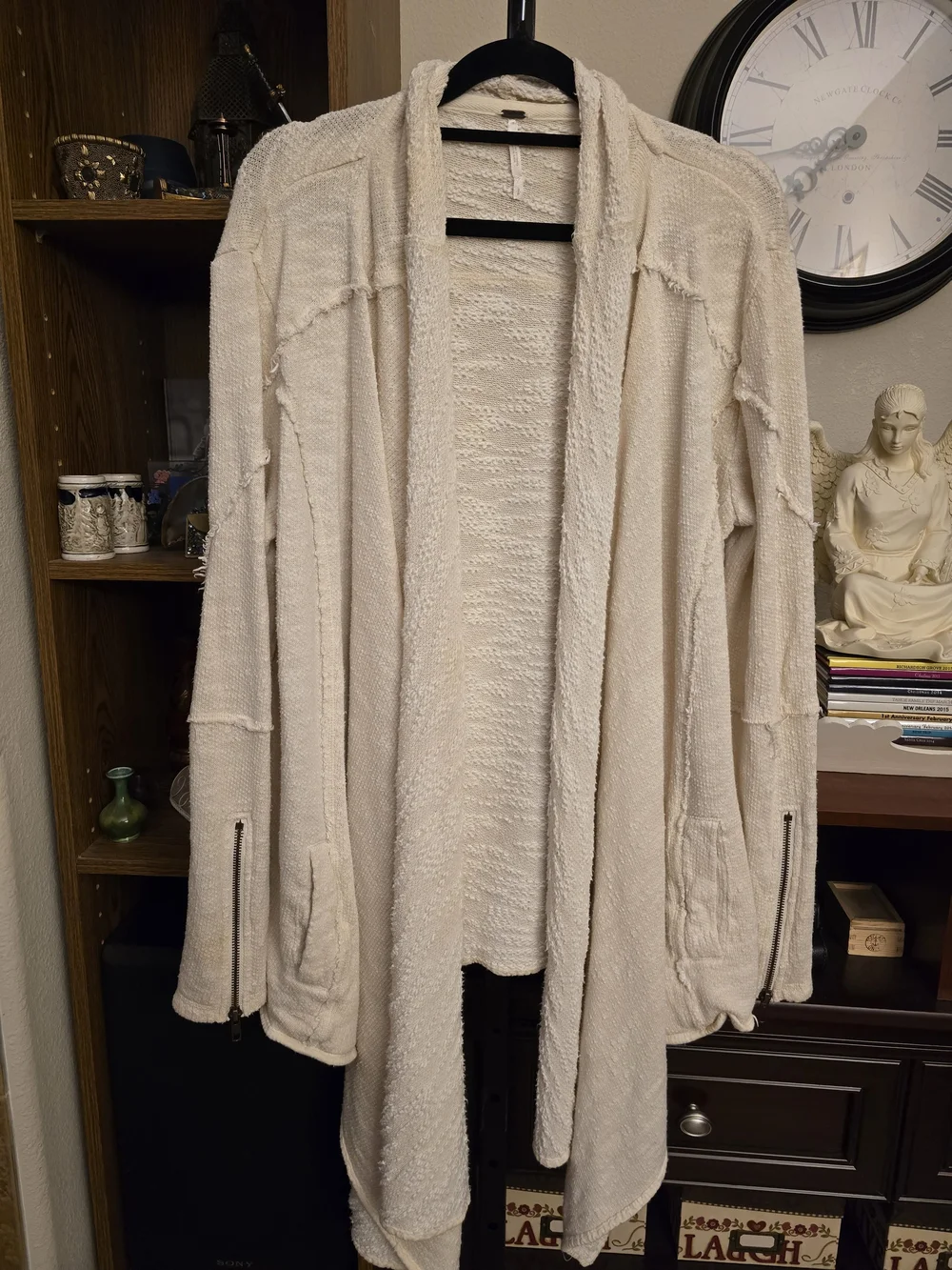 Free People In The Loop Open Front Boho Cardigan Raw Edge Zipper Accent Size S